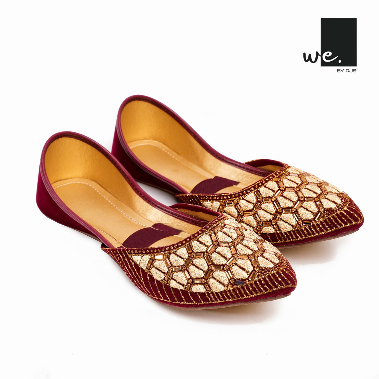 Handcrafted Golden Embroidered Khussa - Maroon