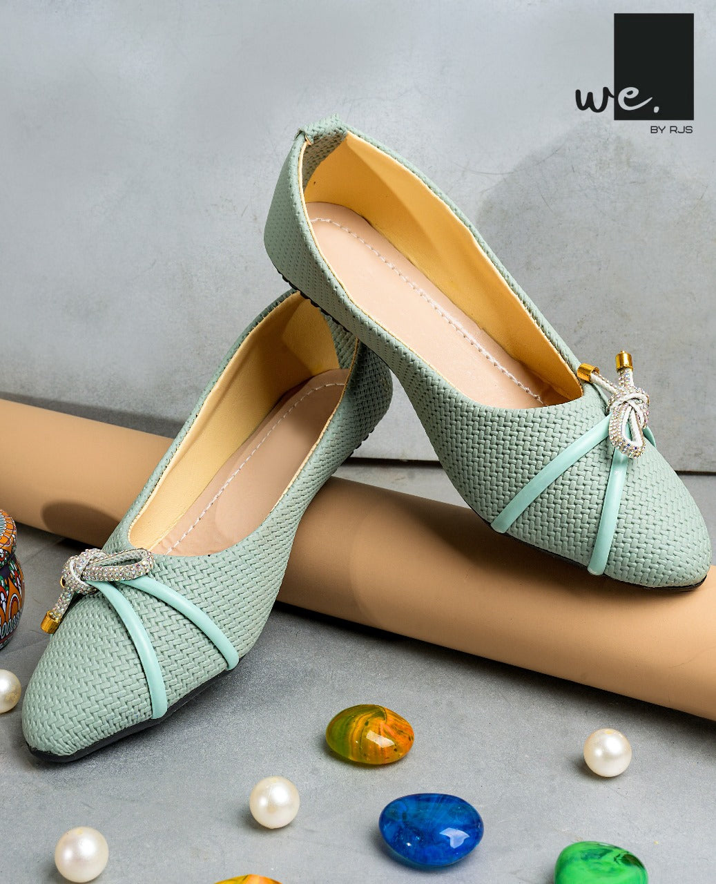 Glittered Bow Texture Pump - Sea Green